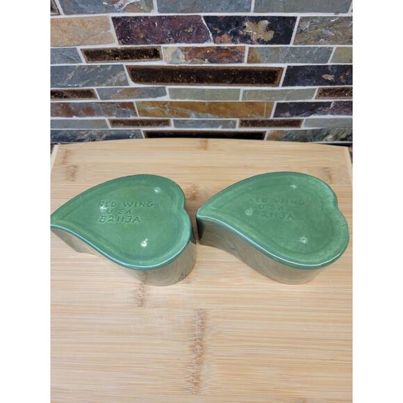 Vintage Red Wing Candle Holders, MCM Art Pottery, Green Leaf Shape, MCM - Picture 5 of 5
